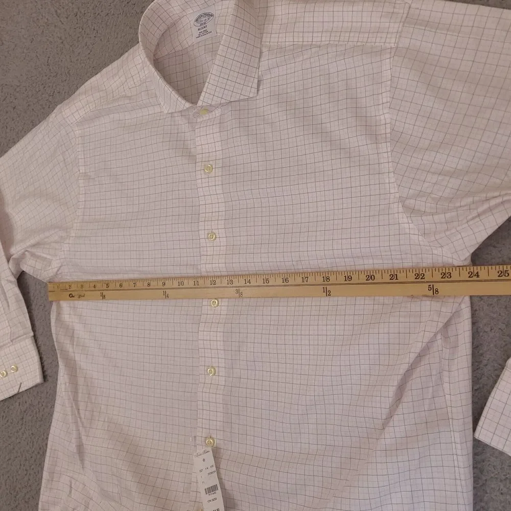 Brooks Brothers Shirt Mens 17.5‎ -2/3 White Plaid Button Up Regent Cotton